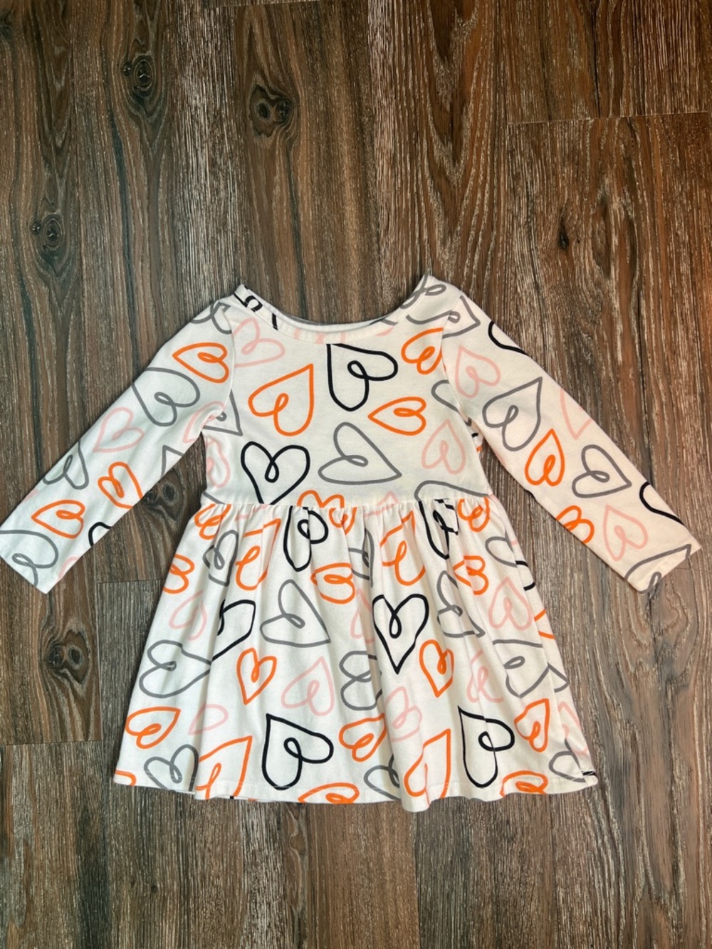 Cat & Jack White Heart Print Long-Sleeve Dress with Orange, Pink & Black Hearts
